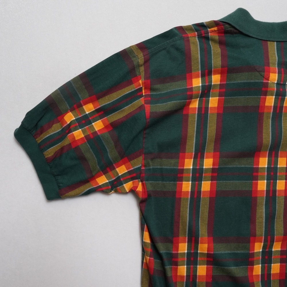 IZOD Plaid Polo Shirt Mens Medium Green Red Yellow Golf Preppy Vintage Style - Picture 13 of 14